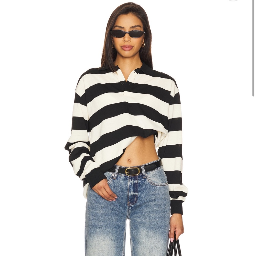 Lioness Nautica Jersey in Ink Stripe Black and White Striped Women's Top